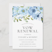 Invitation Fleurs d'aquarelle bleues Vœu de renouvellement An (Devant)