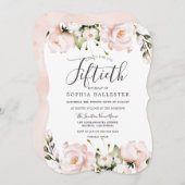 Invitation Fleurs d'aquarelle blush 50e fête d'anniversaire (Devant / Derrière)