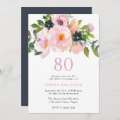Invitation Fleurs d'aquarelle Blush de la Marine 80e fête d'a (Devant / Derrière)