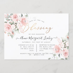 Invitation Fleurs d'aquarelle Blush Roses Bénédiction