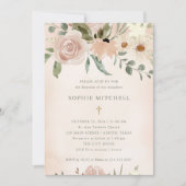 Invitation Fleurs d'aquarelle Boho Blush simples | Baptême (Devant)