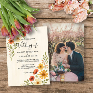 Invitation Fleurs d'aquarelle botanique rustique mariage phot