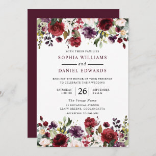 Invitation Fleurs d'aquarelle Bourgogne Mariage tropical