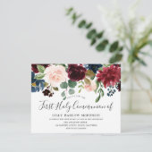 Invitation Fleurs d'aquarelle Bourgogne première communion sa (Debout devant)