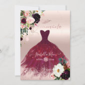 Invitation Fleurs d'aquarelle Bourgogne rousse de Quinceanera (Devant)
