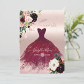 Invitation Fleurs d'aquarelle Bourgogne rousse de Quinceanera (Debout devant)
