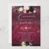 Invitation Fleurs d'aquarelle Bourgogne rousse de Quinceanera (Dos)