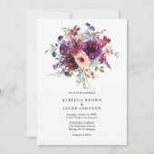 Invitation Fleurs d'aquarelle Bourgogne Simple Mariage rustiq (Devant)