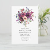 Invitation Fleurs d'aquarelle Bourgogne Simple Mariage rustiq (Debout devant)