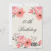 Invitation Fleurs d'aquarelle chic 80e anniversaire (Devant)
