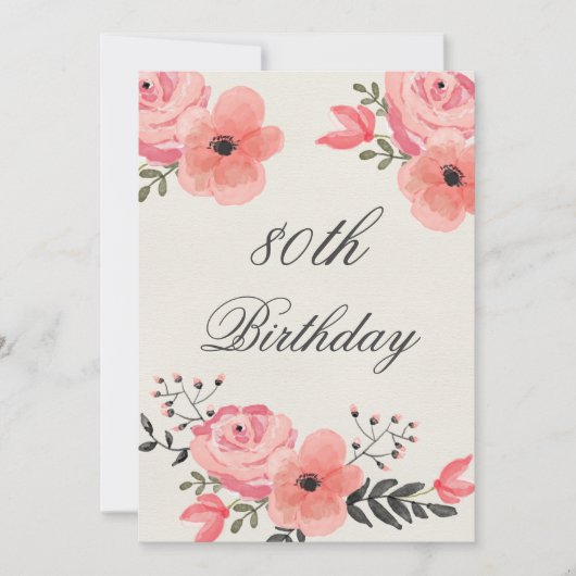 Invitation Fleurs d'aquarelle chic 80e anniversaire (Devant)