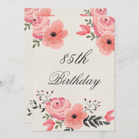 Invitation Fleurs d'aquarelle chic 85e anniversaire (Devant / Derrière)