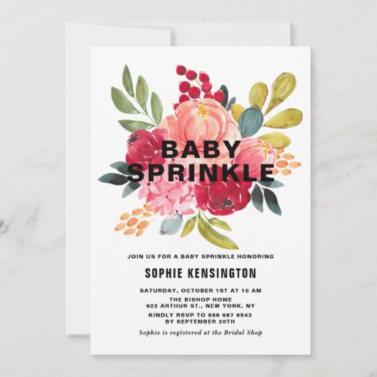 Invitation Fleurs d'aquarelle classiques Jumeaux Bébé Sprinkl (Devant)