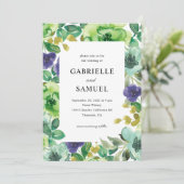 Invitation Fleurs d'aquarelle colorée Mariage vert Sage (Debout devant)