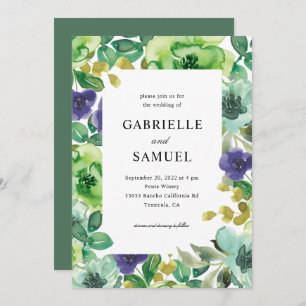 Invitation Fleurs d'aquarelle colorée Mariage vert Sage
