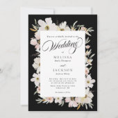 Invitation Fleurs d'aquarelle crème et bleu Mariage noir (Devant)