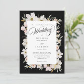 Invitation Fleurs d'aquarelle crème et bleu Mariage noir (Debout devant)