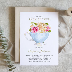 Invitation Fleurs d'aquarelle dans le Baby shower Teacup