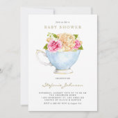 Invitation Fleurs d'aquarelle dans le Baby shower Teacup (Devant)