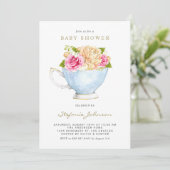 Invitation Fleurs d'aquarelle dans le Baby shower Teacup (Debout devant)