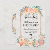 Invitation Fleurs d'aquarelle de corail et serveuses d'éducat (Devant / Derrière)