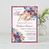 Invitation Fleurs d'aquarelle de la marine bourguignonne doux (Debout devant)