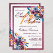 Invitation Fleurs d'aquarelle de la marine bourguignonne doux (Devant / Derrière)