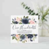 Invitation Fleurs d'aquarelle de la Marine rose 100e fête d'a (Debout devant)