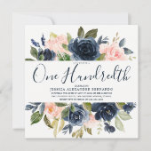 Invitation Fleurs d'aquarelle de la Marine rose 100e fête d'a (Devant)