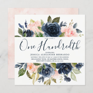Invitation Fleurs d'aquarelle de la Marine rose 100e fête d'a