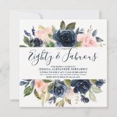 Invitation Fleurs d'aquarelle de la Marine rose 80e fête d'an (Devant)