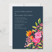Invitation Fleurs d'aquarelle de marine rose orange Mariage m (Devant)