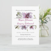 Invitation Fleurs d'aquarelle de prune Partie d'engagement ro (Debout devant)