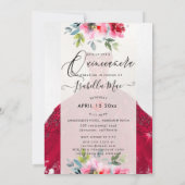 Invitation Fleurs d'aquarelle de Quinceanera rouge étincelant (Dos)