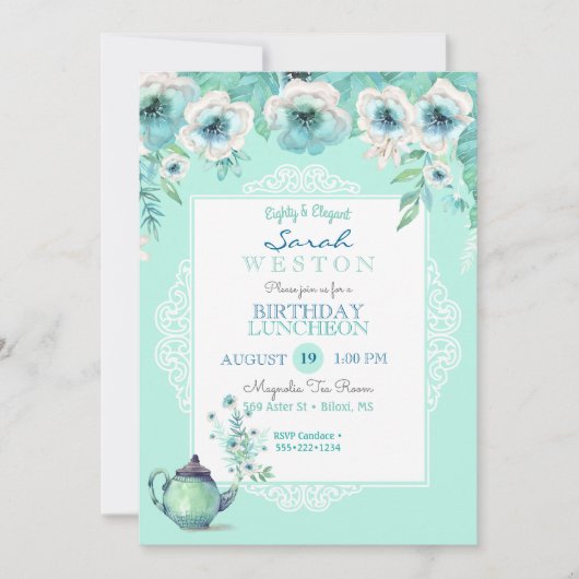 Invitation Fleurs d'aquarelle de thé à la menthe (Devant)