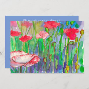Invitation Fleurs d'aquarelle des pavots rouges 60e fête d'an