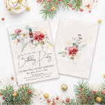 Invitation Fleurs d'aquarelle d'hiver 40e fête d'anniversaire<br><div class="desc">Les fleurs d'eau d'hiver rouge et blanc sont nichées dans des feuilles et des feuillages verts à la sauge molle. Les flocons d'or apportent une touche festive. Un script élégant, simple et moderne lui donne une ambiance ouverte et aérée. Il y a aussi un boquet de fleurs d'hiver à l'arrière....</div>