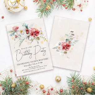 Invitation Fleurs d'aquarelle d'hiver 60e fête d'anniversaire