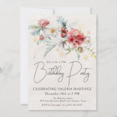 Invitation Fleurs d'aquarelle d'hiver 70e fête d'anniversaire (Devant)