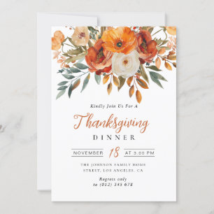 Invitation fleurs d'aquarelle Dîner d'action de grâces
