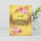 Invitation Fleurs d'aquarelle d'or Faux 28e anniversaire (Debout devant)