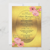 Invitation Fleurs d'aquarelle d'or Faux 28e anniversaire (Dos)