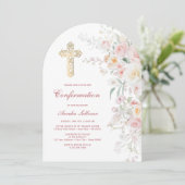 Invitation Fleurs d'aquarelle douce arche de confirmation (Debout devant)