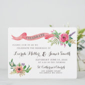 Invitation Fleurs d'aquarelle douces avec bannière (Debout devant)