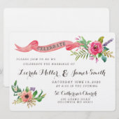 Invitation Fleurs d'aquarelle douces avec bannière (Devant / Derrière)