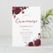 Invitation Fleurs d'aquarelle du marron bordeaux Quinceanera (Debout devant)