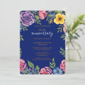 Invitation fleurs d'aquarelle élégant mariage 50e anniversair (Debout devant)