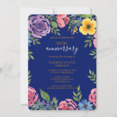 Invitation fleurs d'aquarelle élégant mariage 50e anniversair (Devant)