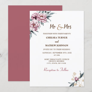 Invitation Fleurs d'aquarelle élégantes pivoines
