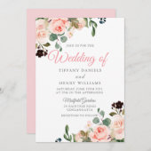 Invitation Fleurs d'aquarelle en bleu clair Design Mariage mo (Devant / Derrière)